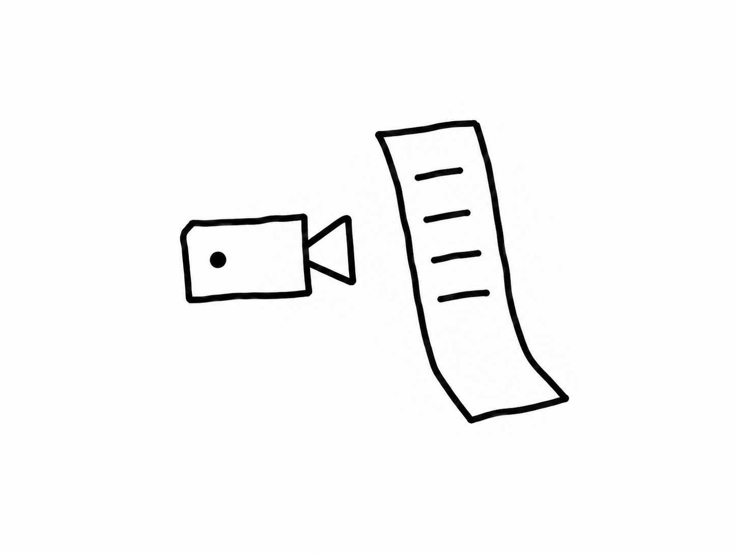 A small black-marker video camera sits beside a much larger task list with four marks.