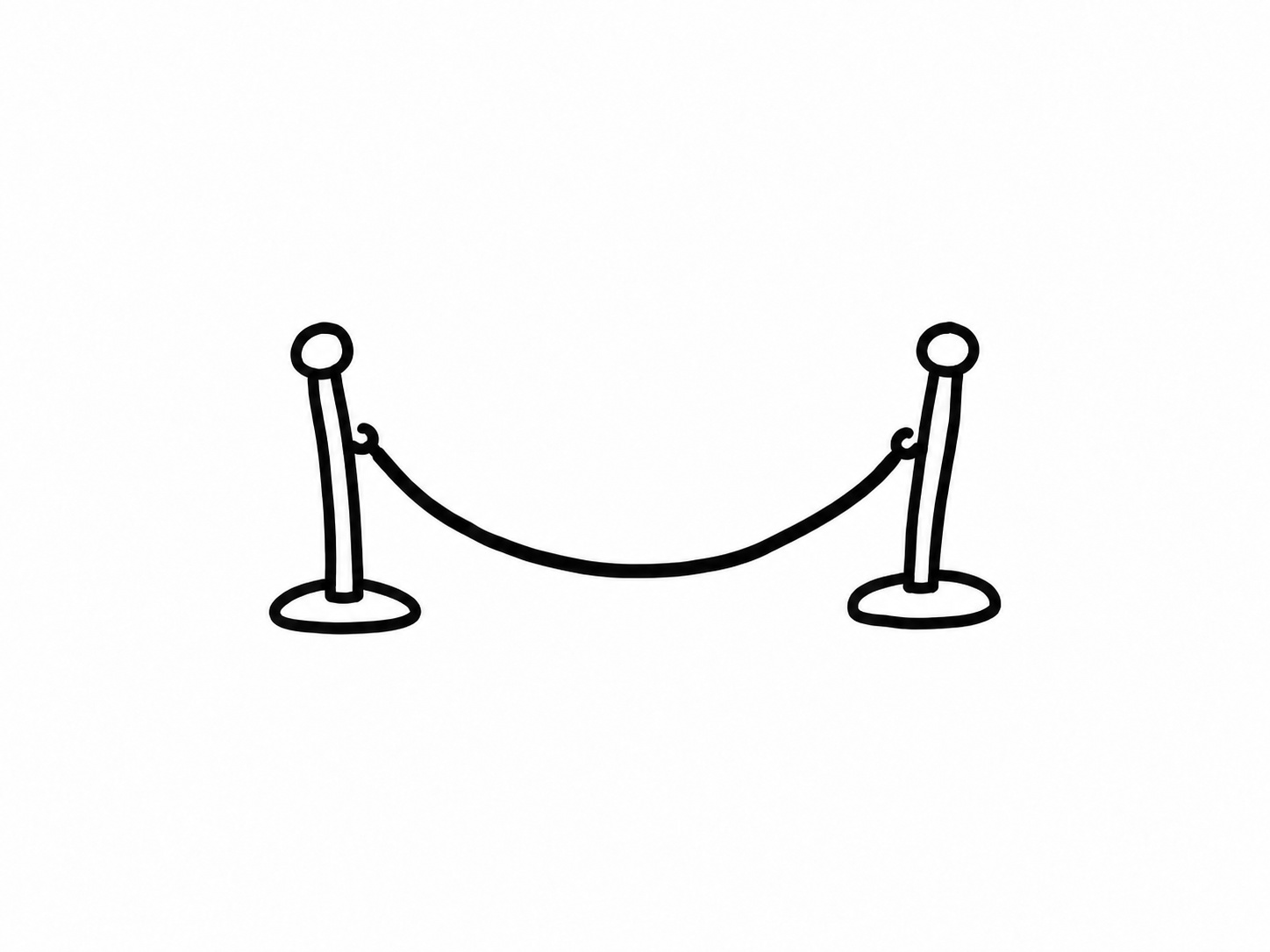 Two crooked black-marker posts hold a low, sagging rope with nothing behind it.